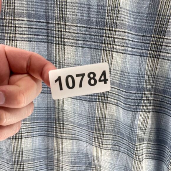 FUBU Shirt Mens Large Blue Plaid Short Sleeve Button Up Hip Hop Streetwear Logo - Picture 12 of 12